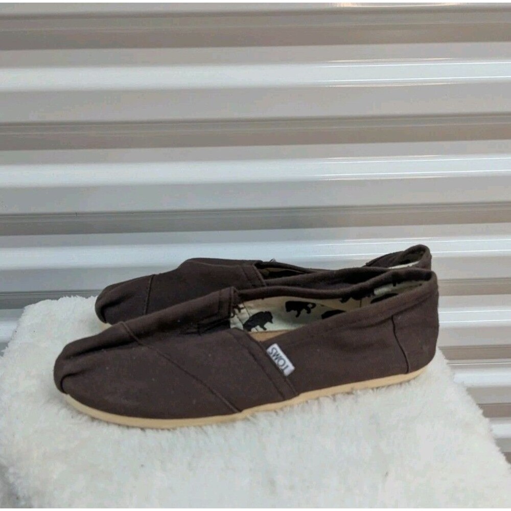 Minimalist Cottagecore TOMS Classic‎ Brown 7.5 Alpargata Canvas Slip-On Flats